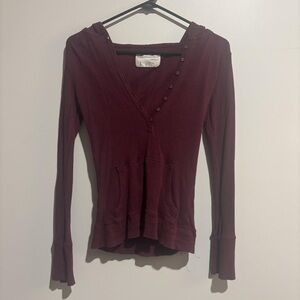 Aeropostale Maroon Button-Detail Hoodie